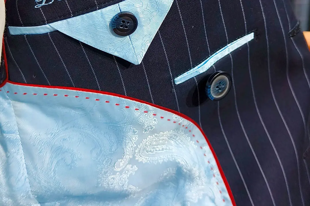 Custom inner lining of a bespoke jacket